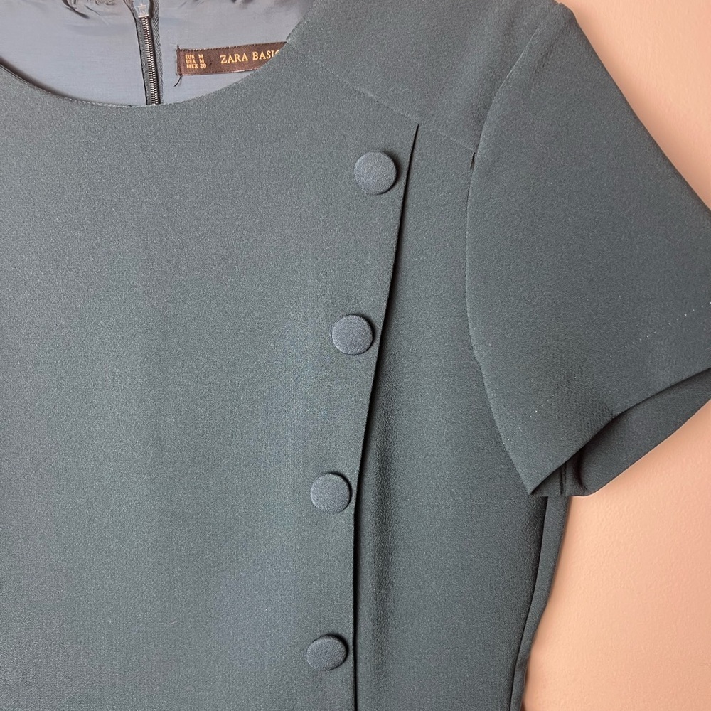 Zara Basics Teal Sheath Mini Dress Crew Neck - Picture 7 of 10